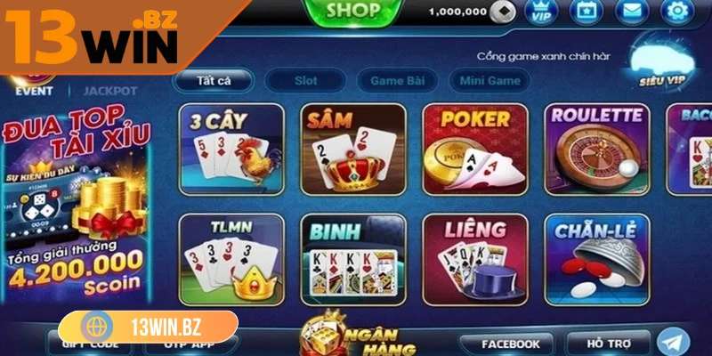 Thế giới game bài đổi thưởng 13Win sôi động phong phú